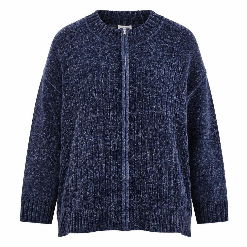 Catherines Cardigan Womens 5X Blue Chenille Ribbed Full Zip Cozy Plus Comfort